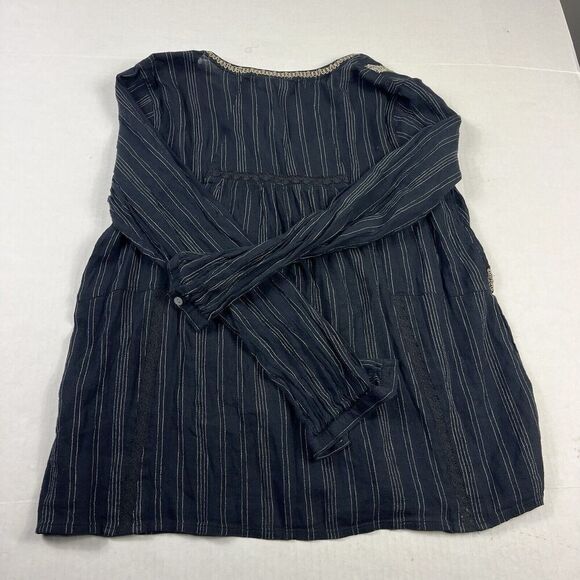 J.Jill Blouse Striped Embroidered Crochet Trim Shirt Long Sleeve V-Neck MEDIUM - Picture 9 of 10